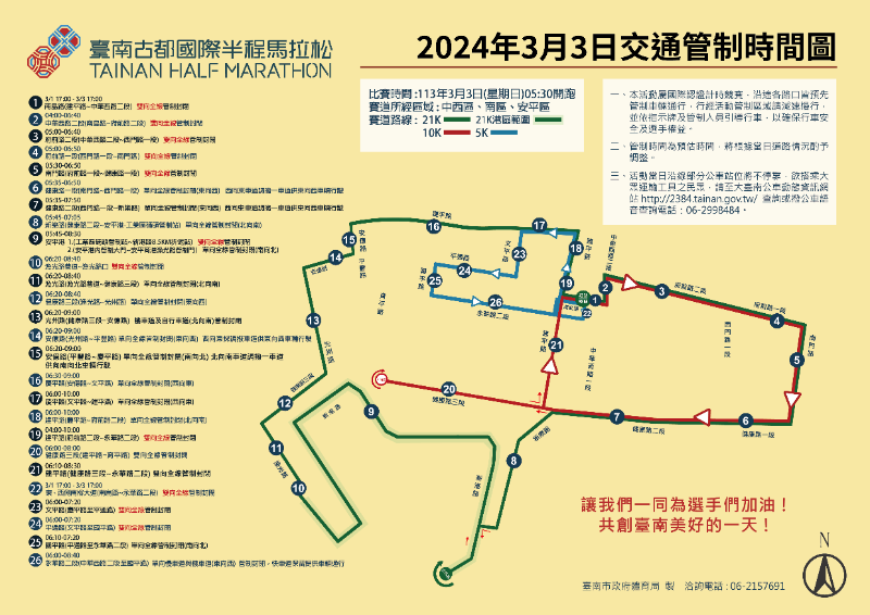 2024臺南古都國際半程馬拉松交通管制時間