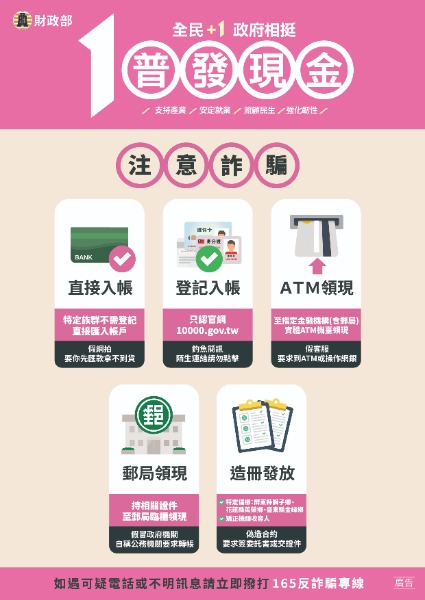 「全民+1 政府相挺」普發現金預防詐騙