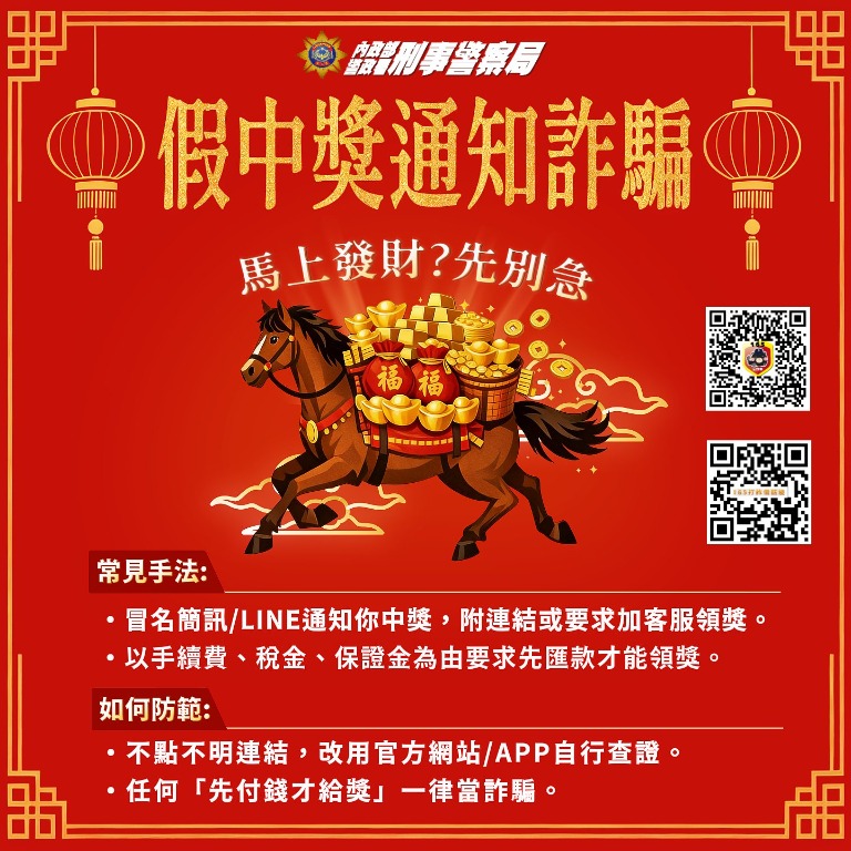 假中獎通知詐騙