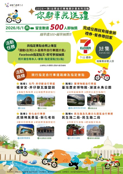 「2026一騎i臺南自行車」你騎車我送禮活動